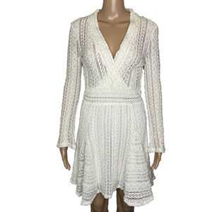 Women's 40 IRO Sundae White Lace V-Neck Lace Long Sleeve Mini Dress